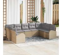 Teenpull Juego de sofá Modular Beige de poliéster y Rattan Resistente para jardín terraza Exterior con 9 Asientos y Cojines cómodos para Descanso y reunión al Aire Libre