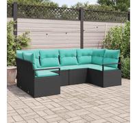 Teenpull Juego de sofá Modular de Rattan de poliéster Negro con Cojines para jardín terraza Patio Exterior 6 plazas Resistente a la Intemperie diseño Ligero y Flexible Ideal para Ocio y Descanso