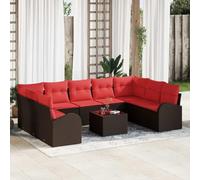 Teenpull Juego de sofá Modular de Rattan marrón con Cojines de poliéster para jardín terraza y Patio, Conjunto Exterior de 10 Piezas con Mesa y Asientos Resistentes para Ocio y reuniones al Aire