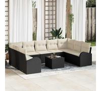 Teenpull Juego de sofá Modular de Rattan Negro con Cojines de poliéster para jardín y terraza, 10 Piezas, Resistente a la Intemperie y Rayos UV, Ideal para Patio, Comedor y Ocio al Aire Libre