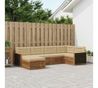 Teenpull Juego de sofá para exteriores con cojines 6 piezas natural y beige, resistente a la intemperie, juego de muebles de madera de acacia modular para terraza jardín, cómodo conjunto de salón para