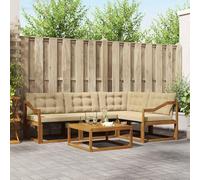 Teenpull Juego de sofá para exteriores con cojines de 5 piezas, color beige natural, de madera maciza de acacia y textileno, con mesa, grupo modular para jardín, terraza, salón, resistente a la