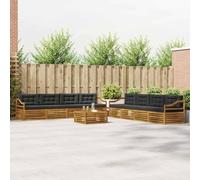 Teenpull Juego de sofá para exteriores de 9 piezas con cojín en color natural y antracita, madera de acacia maciza, diseño modular, conjunto de asientos con mesa para jardín, terraza, salón, fácil de