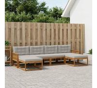 Teenpull Juego de sofás de exterior con cojines 6 piezas de madera maciza de acacia natural y gris claro, 329 x 162,5 x 73 cm, para terraza, jardín, salón con cómodos cojines y reposabrazos