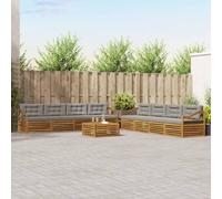 Teenpull Juego de sofás de exterior de 9 piezas con cojín, madera de acacia maciza, gris claro y natural, modular, resistente a la intemperie, 79 x 79 x 37 cm, moderno juego de salón para jardín