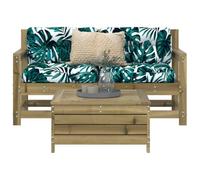 Teenpull Juego de sofás de jardín 3 Piezas Madera de Pino impregnada Resistente para terraza Patio balcón con diseño Modular y reposapiés Ideal para reuniones y Ocio al Aire Libre