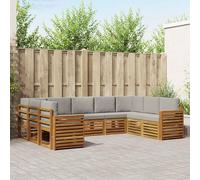Teenpull Juego de sofás esquineros con cojines de 9 piezas de madera maciza de acacia natural gris claro, 304 x 189,5 x 73 cm, resistente a la intemperie, conjunto de asientos modulares para salón