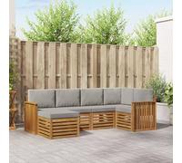 Teenpull Juego de sofás esquineros con cojines de madera maciza de acacia en gris claro y tonos naturales para salón y terraza, resistente a la intemperie, modular, incluye cojín de asiento y respaldo