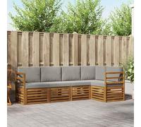 Teenpull Juego de sofás esquineros de 5 piezas, color gris claro, madera maciza de acacia, 245 x 126,5 x 73 cm, conjunto de muebles con cojín extraíble para salón, comedor, sofá