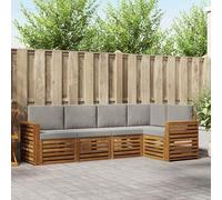 Teenpull Juego de sofás esquineros de 5 piezas, color gris claro natural, de madera de acacia maciza, 251 x 132,5 x 73 cm, con conjunto de asientos y muebles para salón, comedor, oficina, pasillo y