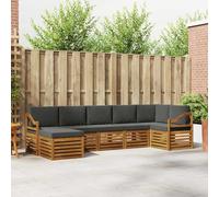 Teenpull Juego de sofás esquineros de 7 piezas de muebles de madera maciza de acacia natural y antracita con grupo de asientos, sofá, taburete, cojines, reposabrazos para salón, comedor, oficina