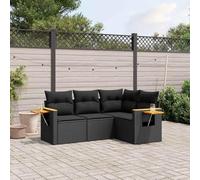 Teenpull Juego de sofás jardín 4 Piezas con Cojines Negros ratán sintético Resistente para terraza Patio balcón Modular con Mesa Auxiliar Plegable y reposabrazos cómodo para Ocio y Descanso