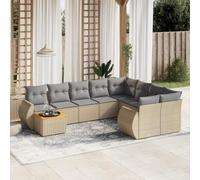 Teenpull Juego de sofás jardín Modular con Cojines Beige 10 Piezas ratán sintético Resistente para terraza Patio balcón Comedor con Mesa y sillones para Descanso y Ocio al Aire Libre