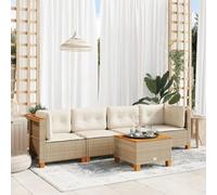 Teenpull Juego de sofás jardín Modular ratán sintético Beige con Cojines desenfundables 5 Piezas para terraza Patio balcón Comedor con Mesa de Madera Acacia Resistente y fácil Limpieza
