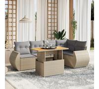 Teenpull Juego de sofás jardín ratán sintético Beige con Cojines, Mesa Ajustable 100x55 cm, 6 Piezas para terraza, Patio y Comedor Exterior Modular, Resistente y cómodo para Ocio y reuniones