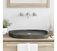Teenpull Lavabo de piedra de río gris 65 x 50 x 6 cm, lavabo de mano con orificio de drenaje preperforado, lavabo para baño, inodoro de invitados, diseño moderno con bordes redondeados
