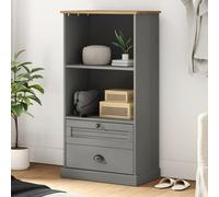 Teenpull Librería VIGO gris, 60 x 35 x 114,5 cm, madera maciza de pino, con 2 compartimentos y 2 cajones, estilo rústico para sala de estar y oficina, estantería duradera para libros