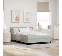 Teenpull Light Gray Box Spring Bed, Velvet Upholstered Frame, 140 x 200 cm Mattress, Adjustable Headboard, Wooden Structure, Includes Mattress and Topper, Modern Bedroom Comfort for Two