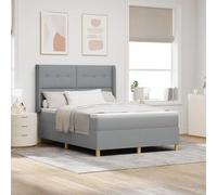 Teenpull Light Gray Box Spring Bed with LED Strips, 160 x 200 cm Upholstered Bed Frame, Wooden Slat Support, Adjustable Headboard for Bedroom Comfort and Modern Indoor Style