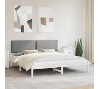 Teenpull Light Gray Upholstered Bed Frame with Headboard Solid Pine Wood, 200 x 200 cm Mattress Support, Storage Space Underneath, Removable Washable Cover for Modern Bedroom
