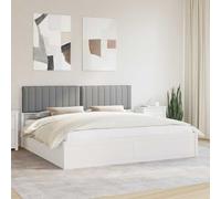 Teenpull Light Gray Upholstered Bed Frame with Headboard Solid Pine Wood Platform Bed for Emperor Mattress 200 x 200 cm, No Box Spring Needed, Easy Assembly