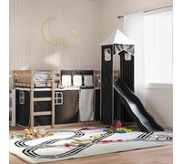 Teenpull Litera con tobogán y Cortinas en Blanco y Negro para Dormitorio Infantil y Juvenil Estructura de Madera de Pino Maciza con Base de láminas tamaño 80x200 cm Ideal para Descanso y Juego