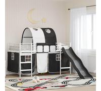 Teenpull Litera infantil de metal de 90 x 200 cm, color blanco y negro, con somier y cortinas, resistente estructura de cama para habitación infantil y juvenil, ahorra espacio