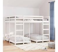 Teenpull Litera triple de madera de pino maciza, 160 x 200 cm, con somier, barandilla de seguridad, dos escaleras, ahorra espacio para habitaciones de niños, habitaciones de invitados y apartamentos