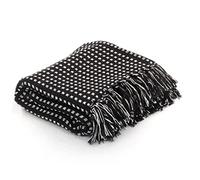 Teenpull Manta de algodón a cuadros negro 220 x 250 cm, para sofá, dormitorio, salón, con borlas, para calidez y ambiente acogedor