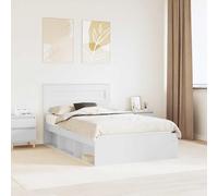 Teenpull Marco de cama con cabecero blanco 120 x 190 cm, madera de pino maciza, marco de madera, somier, cama doble para dormitorio, marco moderno, espacio para dormir estable