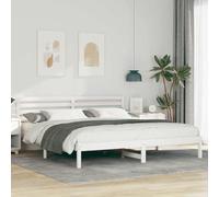 Teenpull Marco de cama con cabecero blanco de pino macizo, 180 x 200 cm, cama de madera de gran tamaño Super King Size con somier de láminas para dormitorio, habitación de invitados, habitación