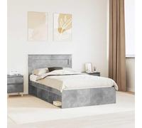 Teenpull Marco de cama con cabecero de hormigón, 120 x 190 cm, madera de pino maciza, somier de láminas de madera de pino para cama de matrimonio para dormitorio y cama de matrimonio para mayor