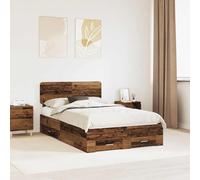 Teenpull Marco de cama con cabecero de madera en aspecto de madera envejecida de 120 x 190 cm con espacio de almacenamiento y somier para dormitorio, habitación juvenil, habitación de invitados y