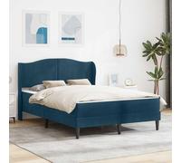 Teenpull Marco de cama con cabecero de terciopelo azul de 140 x 190 cm, de madera contrachapada estable, tapizada con somier, práctico espacio de almacenamiento, moderno marco de dormitorio