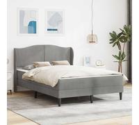 Teenpull Marco de cama con cabecero de terciopelo gris claro de 140 x 190 cm cama tapizada con somier de láminas y espacio de almacenamiento, marco de cama de madera contrachapada resistente para