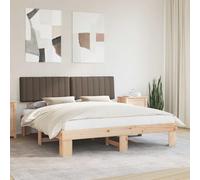 Teenpull Marco de cama con cabecero tapizado color topo, madera de pino macizo de 180 x 200 cm, marco de cama de matrimonio tamaño super king size, sin somier, dormitorio moderno, marco de cama
