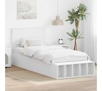 Teenpull Marco de cama con estante de madera blanca de 75 x 190 cm con reposapiés ajustable y espacio de almacenamiento integrado, moderno mueble de dormitorio con 5 estantes para mantener el orden y