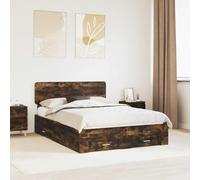 Teenpull Marco de cama de roble ahumado, 140 x 190 cm, con somier y espacio de almacenamiento, cabecero para dormitorio, habitación de invitados, habitación juvenil