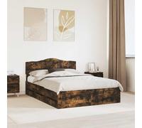 Teenpull Marco de cama de roble ahumado con ingenieros de madera, 140 x 190 cm, estructura de madera resistente, 6 cajones integrados, mueble de dormitorio moderno con espacio de almacenamiento