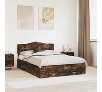 Teenpull Marco de cama de roble ahumado con somier y cabecero de 140 x 190 cm, incluye cajón para dormitorio, habitación juvenil, habitación de invitados, almacenamiento práctico