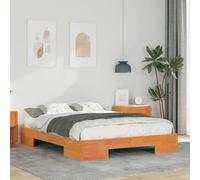 Teenpull Marco de cama marrón de madera maciza de pino de 120 x 200 cm, cama de madera estable con somier, espacio de almacenamiento y diseño moderno para dormitorio, habitación de invitados y