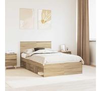 Teenpull Marco de cama Sonoma de 120 x 190 cm de pino macizo con somier, marco de madera, cabecero, cómoda cama de matrimonio en dormitorio moderno