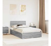 Teenpull Marco de cama Sonoma gris de madera de 120 x 190 cm con somier de láminas y espacio de almacenamiento, cama de dormitorio moderno con cajón, cabecero y reposapiés, para cama individual y
