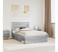 Teenpull Marco de cama Sonoma gris de pino macizo de 120 x 190 cm con somier, cajón, espacio de almacenamiento, cabecero para dormitorio, habitación de invitados y dormitorio juvenil