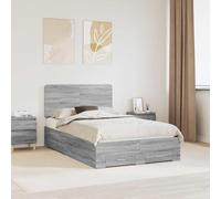 Teenpull Marco de cama Sonoma gris madera 120 x 190 cm con somier cabecero cajón almacenamiento moderno dormitorio doble individual