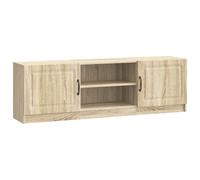 Teenpull Mueble de TV de roble Sonoma de madera de 150 x 31 x 47 cm con puerta suspendida de 90°, estantería y tirador de barra, tabla de medios, armario bajo versátil, para sala de estar, cine en