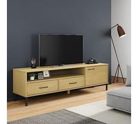 Teenpull Mueble de TV Oslo de madera maciza de pino, marrón, 158 x 40 x 46,5 cm, con patas metálicas, 2 cajones, 1 puerta, para salón, estable y duradero