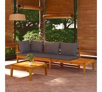 Teenpull Muebles de jardín 3 Piezas Madera de Acacia con Cojines Gris Oscuro para terraza Patio balcón Comedor Banco sofá Mesa rinconera Modular Resistente al Exterior