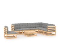 Teenpull Muebles de jardín Conjunto 8 Piezas Madera Maciza de Pino con Cojines Gris para terraza Patio Exterior con sofá rinconera Mesa Ideal para Descanso reunión y Ocio en Verano