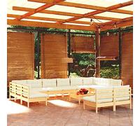 Teenpull Muebles de jardín Conjunto Exterior de Madera Maciza de Pino Crema 13 Piezas con Cojines para terraza Patio balcón Comedor sofá Mesa Silla rinconera Modular Descanso